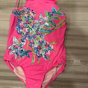 Lilly Pulitzer Pink and Blue Floral Kids Swim One Piece